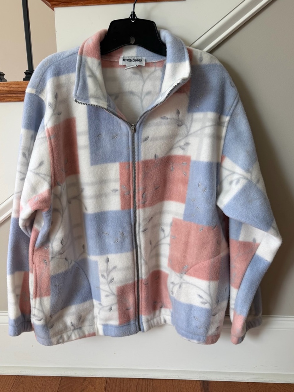 Alfred Dunner Fleece Pastel Full Zip Jacket Pink Blue  Size M